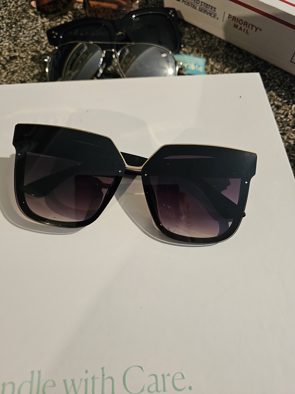 Women's Oversized Black With Gold top Square Sunglasses